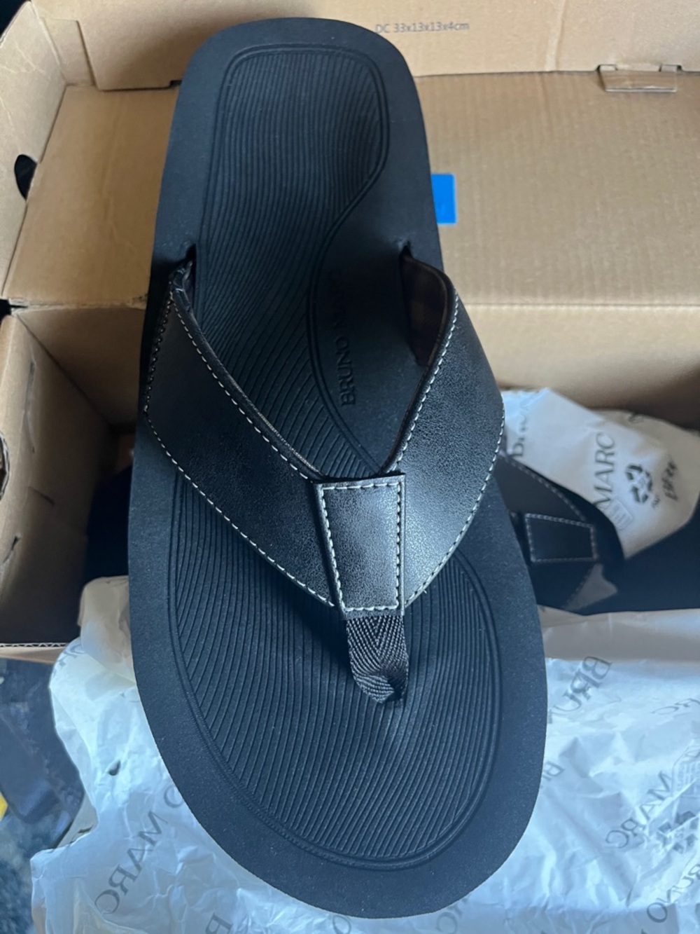 Men’s Bruno Marc Black Leather-Style Flip Flop Sandals
